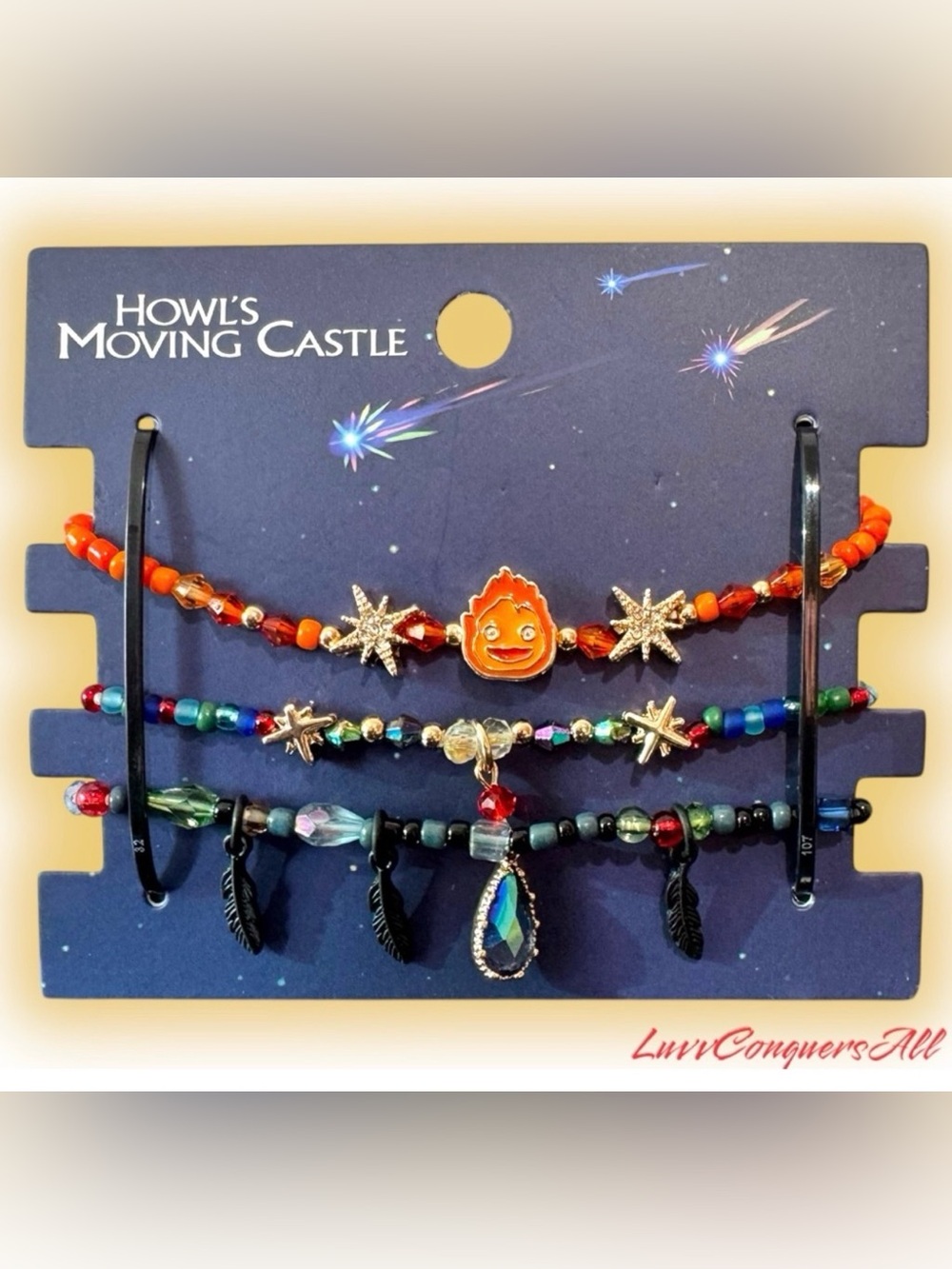 Studio Ghibli Howl's Moving Castle Calcifer & Howl Bead Bracelet Set